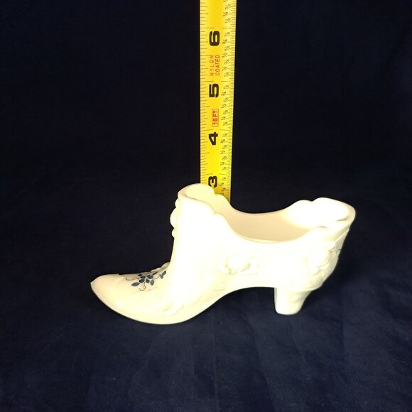 Fenton Cabbage Rose Slipper Shoe White Milk Glass Hand-Painted Signed Decorative - Picture 3 of 14